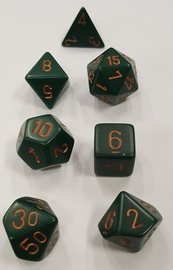 Chessex Opaque Polyhedral 7-Die Sets - Dusty Green w/gold